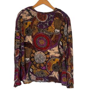 Rafaella Maximal Print Steampunk Scoop Neck Blouse Size Medium